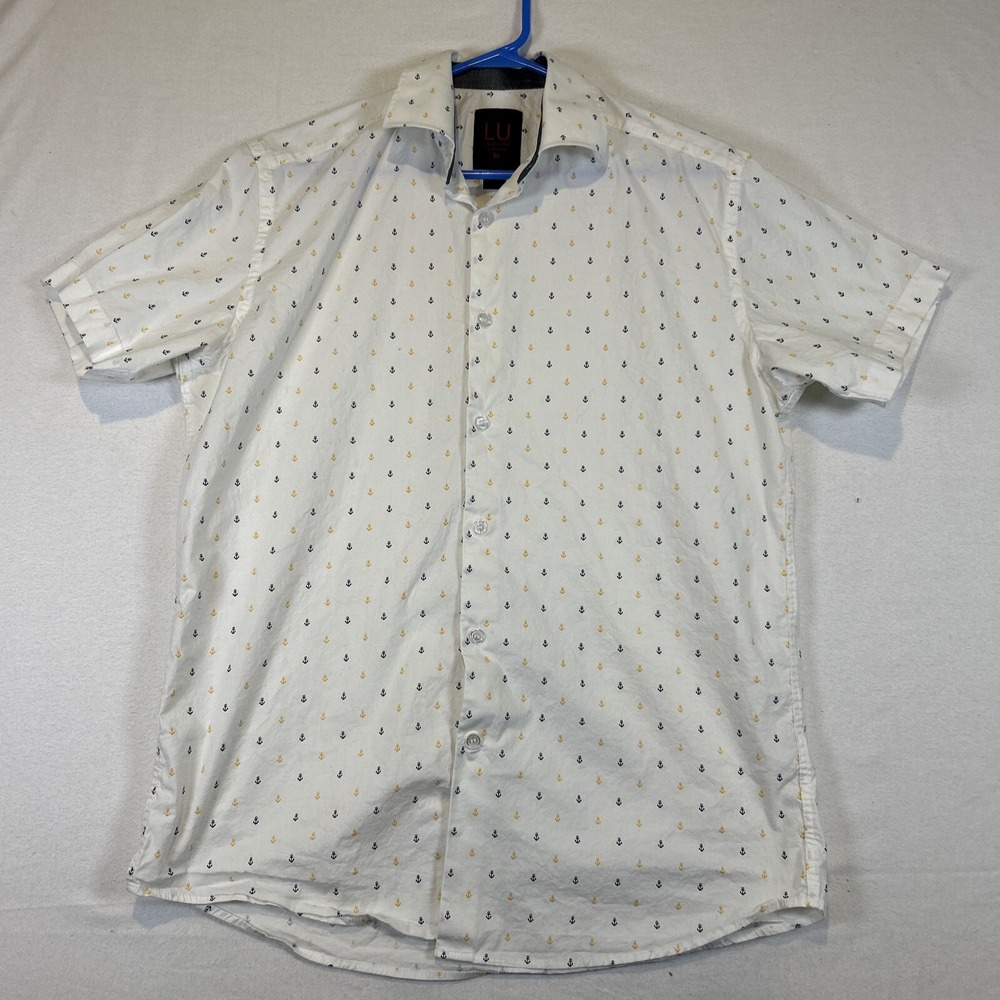 Linea Uomo Men's Shirt Short Sleeve Button Down Size Medium White Boat Anchors